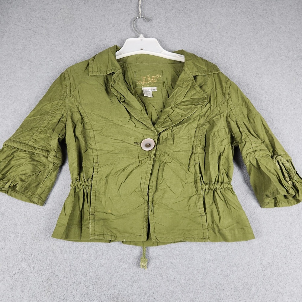 Live a Little Jacket Womens Medium Green Utility Safari 3/4 Sleeve One Button